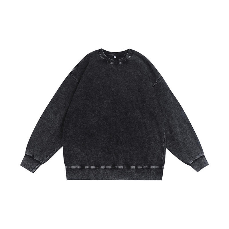 350g American Washed Retro Round Neck Sweatshirt Cross-Border Large Size Terry Drop Shoulder Distressed Pullover Washed Sweatshirt for Men