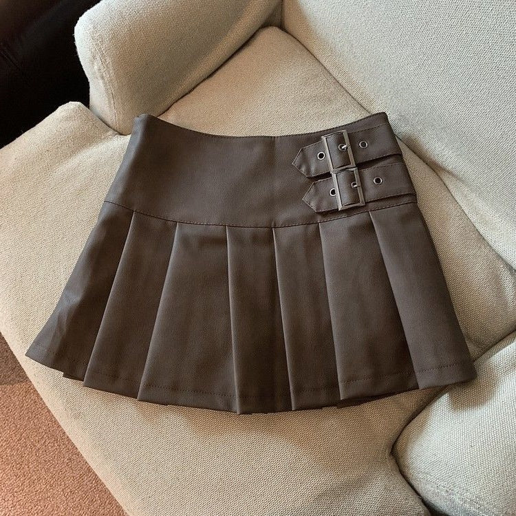 Small Leather Skirt Skirt for Women Spring, Autumn and Winter 2024 New High-Waisted A-Line Black Large Size Pleated Skirt