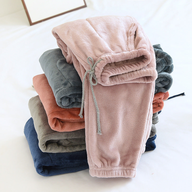 Women's Pajama Pants Flannel Thickened Warm Pants Couple Autumn and Winter Coral Fleece Casual Home Pants for Outer Wear