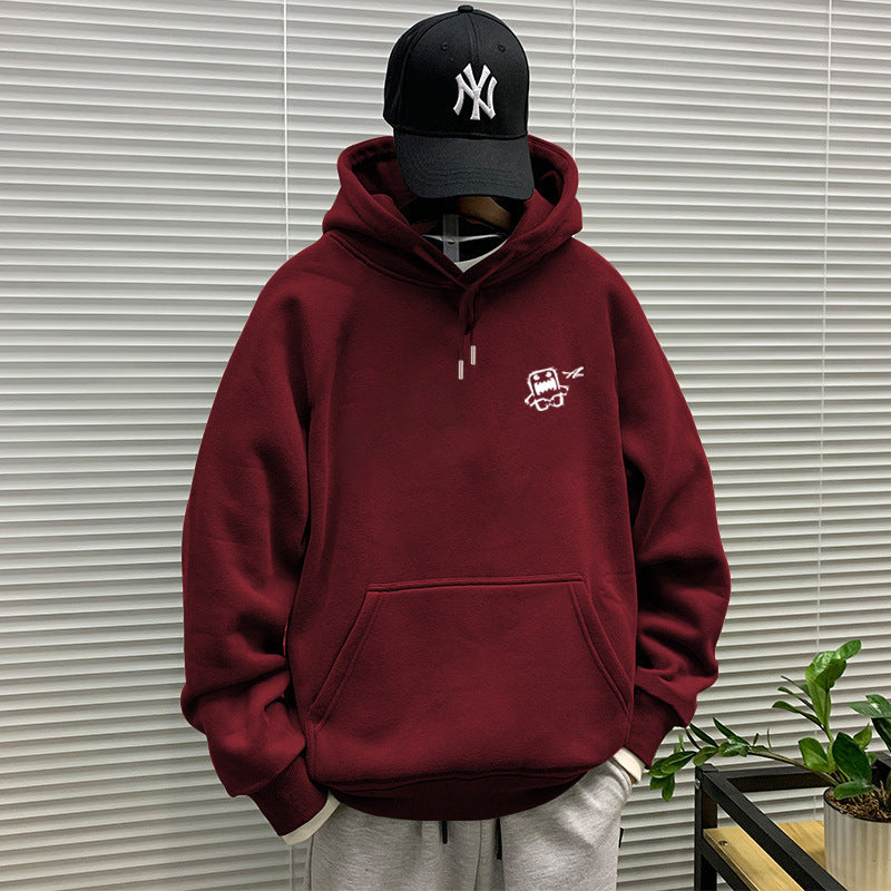 440g winter Yu wenle tide brand men's sweater men's hooded coat simple coat loose fleece-lined hoodie