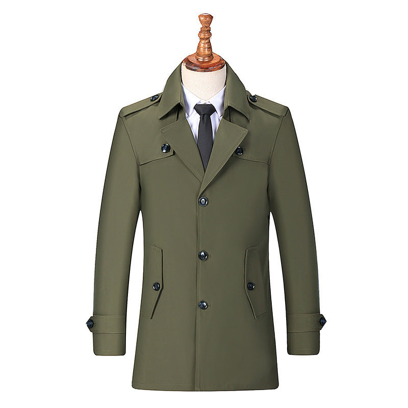 Windbreaker Men's Autumn New Mid-length Young Men's British Style Coat Chinese Style Cardigan Large Dress