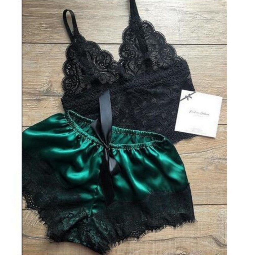Summer Women's Silk Sling Princess Pajamas Sexy Temptation Two-piece Underwear Nightwear Home Clothes