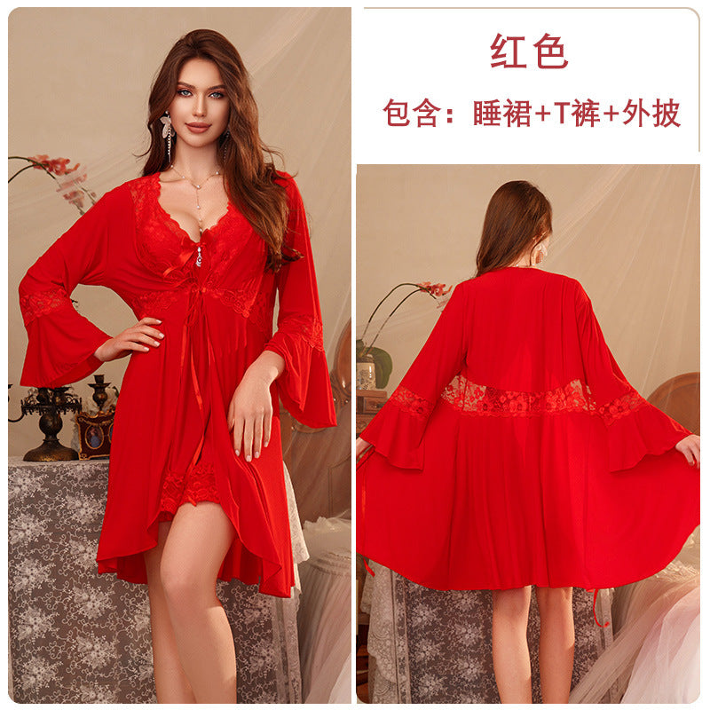 Sexy Pajamas, Temptation, Pure Desire, Push-Up Nightgown with Breast Pads, Temptation, Plus Size Fat mm Sexy Intimates, Passion Suit