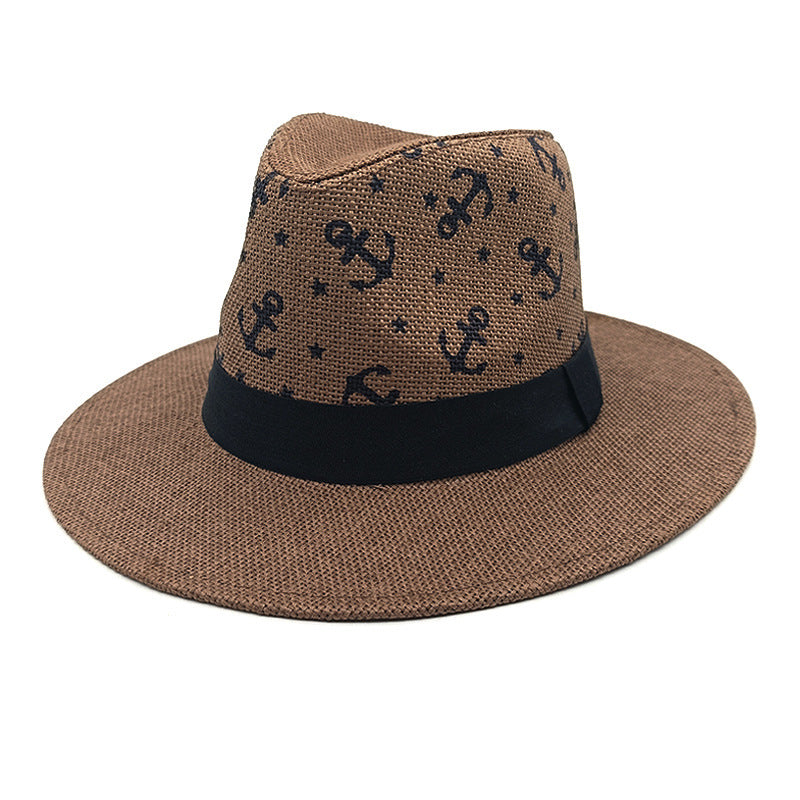 Spring and Summer Hats European and American Anchor Printed Straw Hats Seaside Vacation Sun Protection Hats Beach Sun Hats Jazz Hats