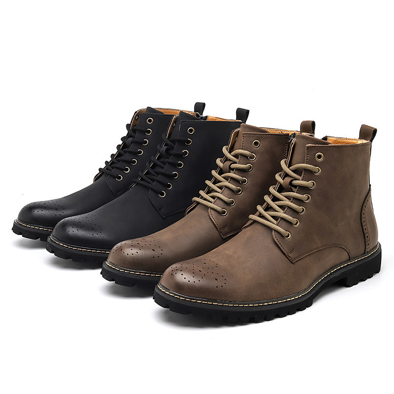 2025 Four Seasons Tooling Leather Shoes Men's European Station Big Head Retro Martin Boots Men's Non-Slip High Top All-Match Knight Boots