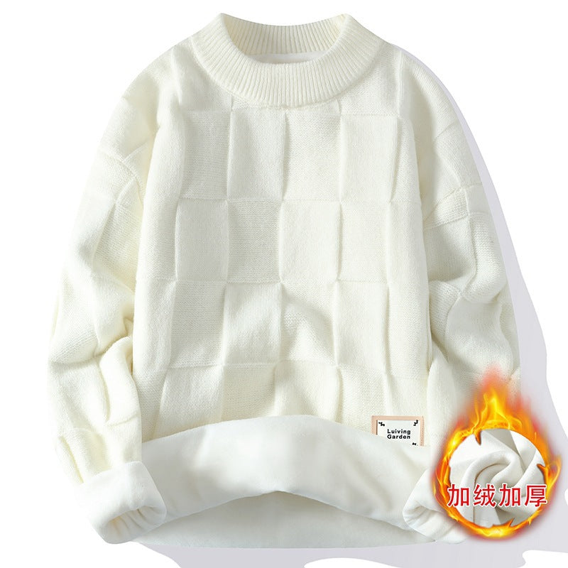 Sweater Men's Autumn and Winter New Half-turtleneck fleece-lined Thickened Warm Inner Men's Contrast Color Stitching Sweater Trend