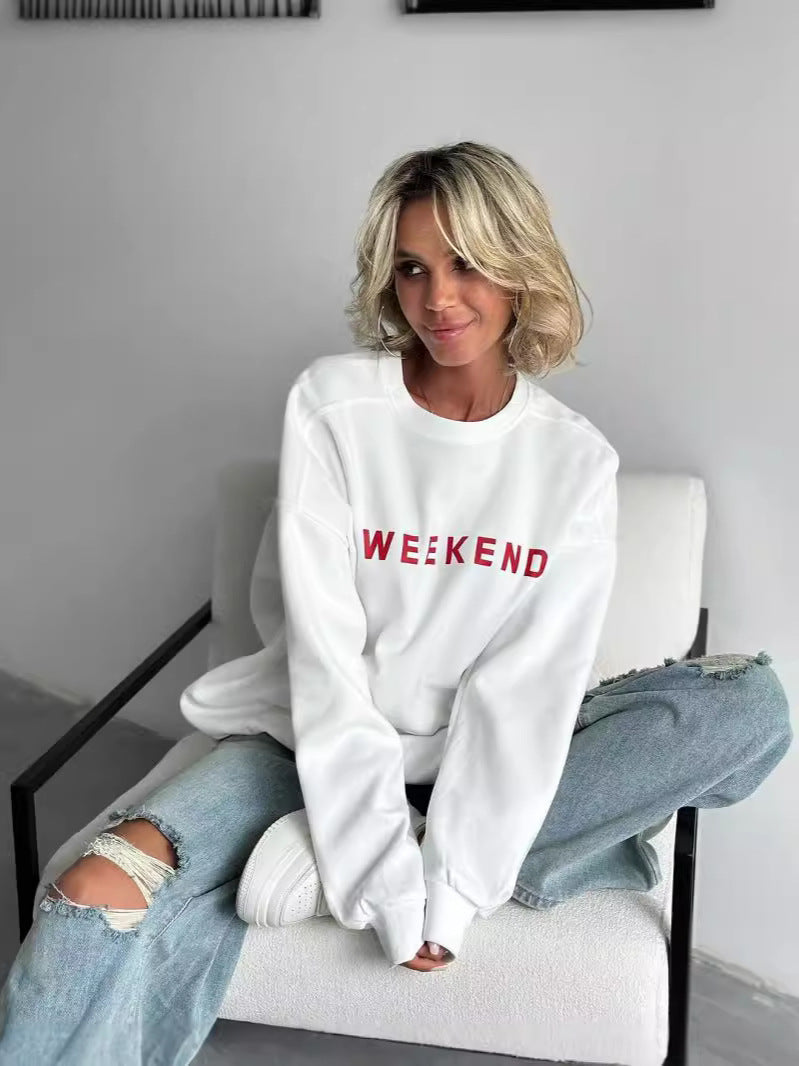 Amazon Cross-Border European and American Women's Casual Printed Thick Versatile Long-Sleeve Sweatshirt Mid-Length Winter Style