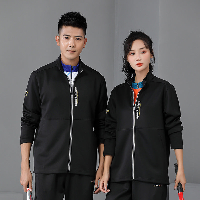 New Badminton Jacket Black and White Suit for Men and Women Long-Sleeved Volleyball Uniform Table Tennis Uniform Competition Training Uniform