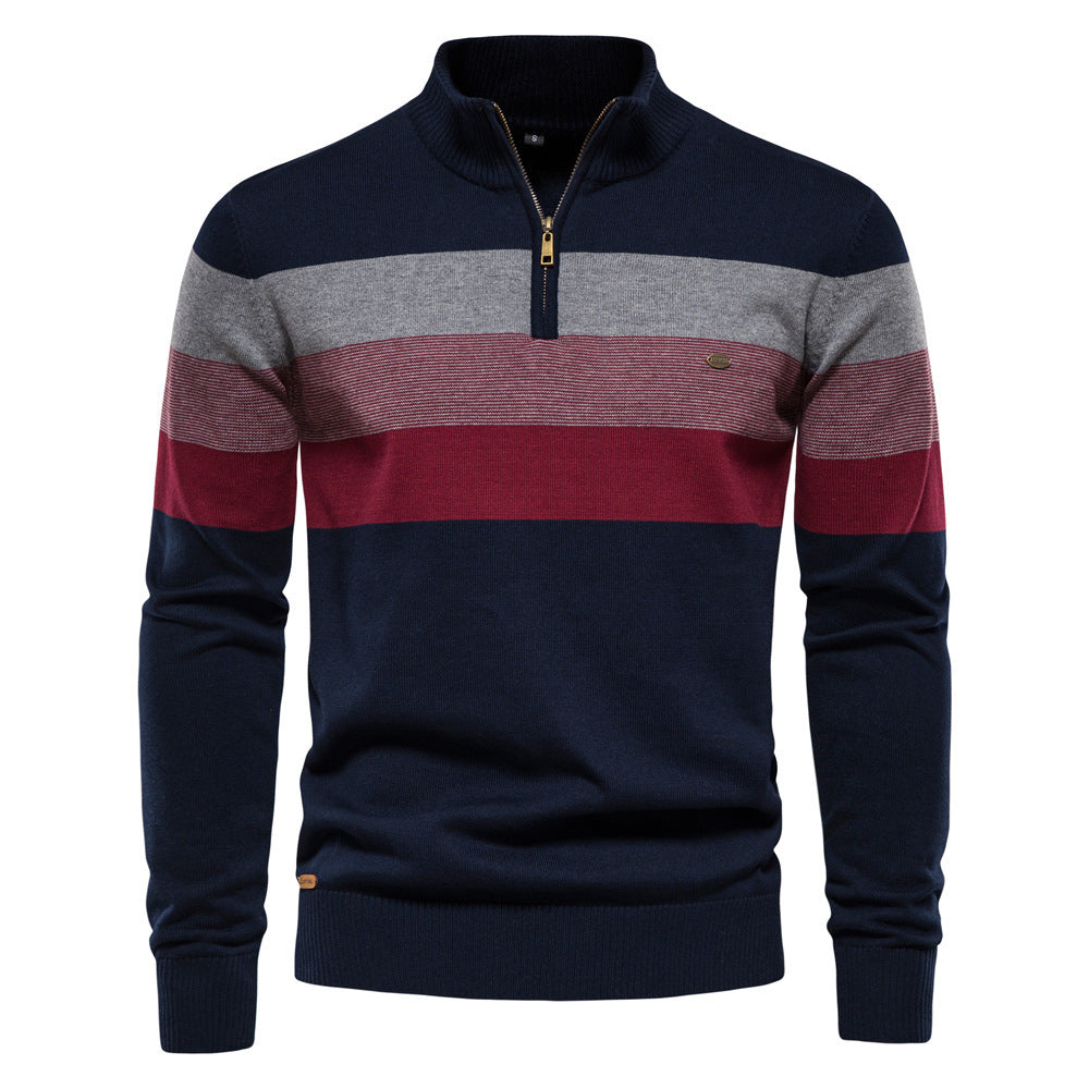 Cross-Border Pullover Knitwear New Open-Chest Stand-Up Collar Men's Sweater Men's Autumn and Winter European and American Khaki