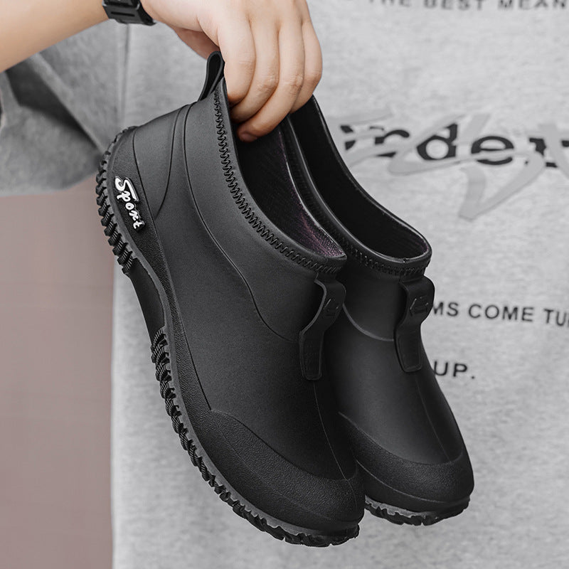 2026 Cross-Border Fashion Short Waterproof Men's Rubber Shoes Camouflage Army Green Rain Boots Outdoor Mountain Fishing Water Shoes Short Style