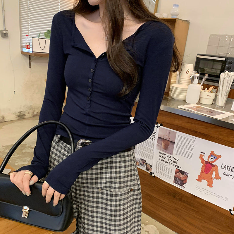 Wholesale for pure hot girls white bottoming shirt women 2025 autumn new niche unique chic shoulder T-shirt