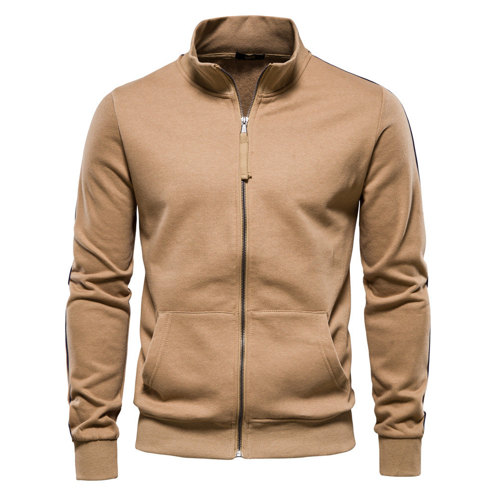 Cross-Border Men's Sports Versatile Stand-Up Collar Zipper Long-Sleeved Sweatshirt Contrasting Color Autumn and Winter Casual Cardigan 2024 New Men's