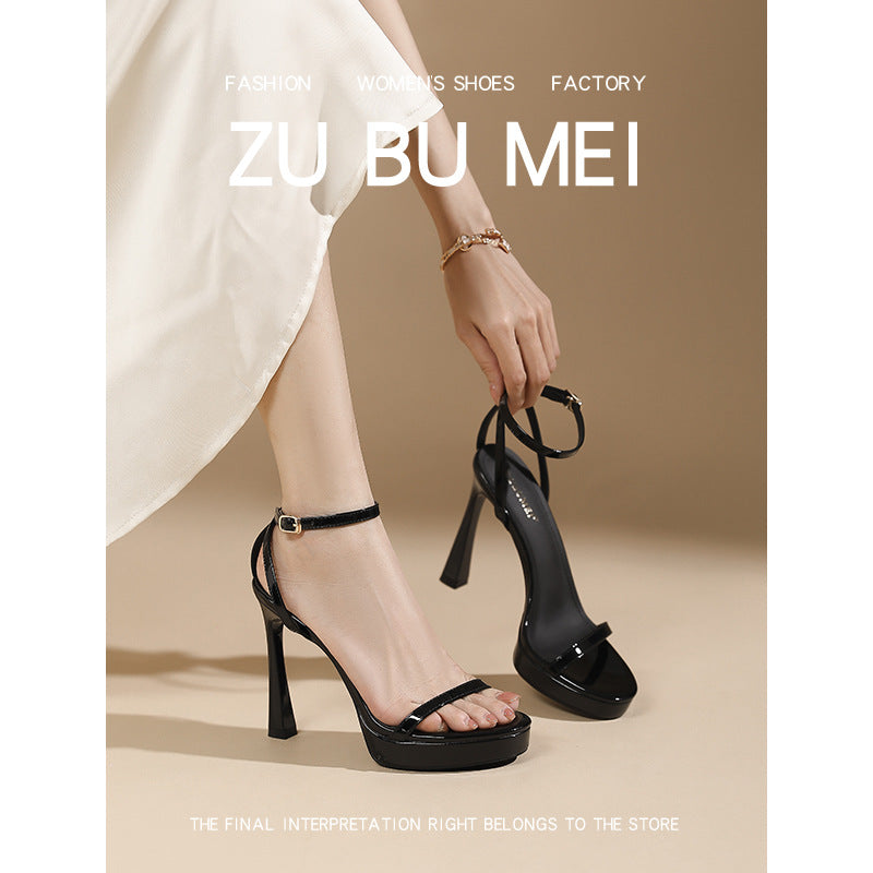 113-5 Sexy Open-Toe High-Heeled Sandals for Women, Round Toe Stiletto Heels, Waterproof Platform Nude High Heels for Women That Are Not Tiring for the Feet