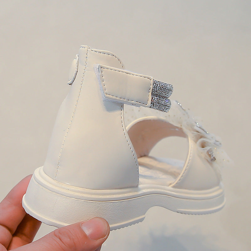 Girls Sandals 2025 Summer New Medium and Large Children's Roman Shoes Open Toe Fashion Bow Little Girls Princess Shoes Trendy