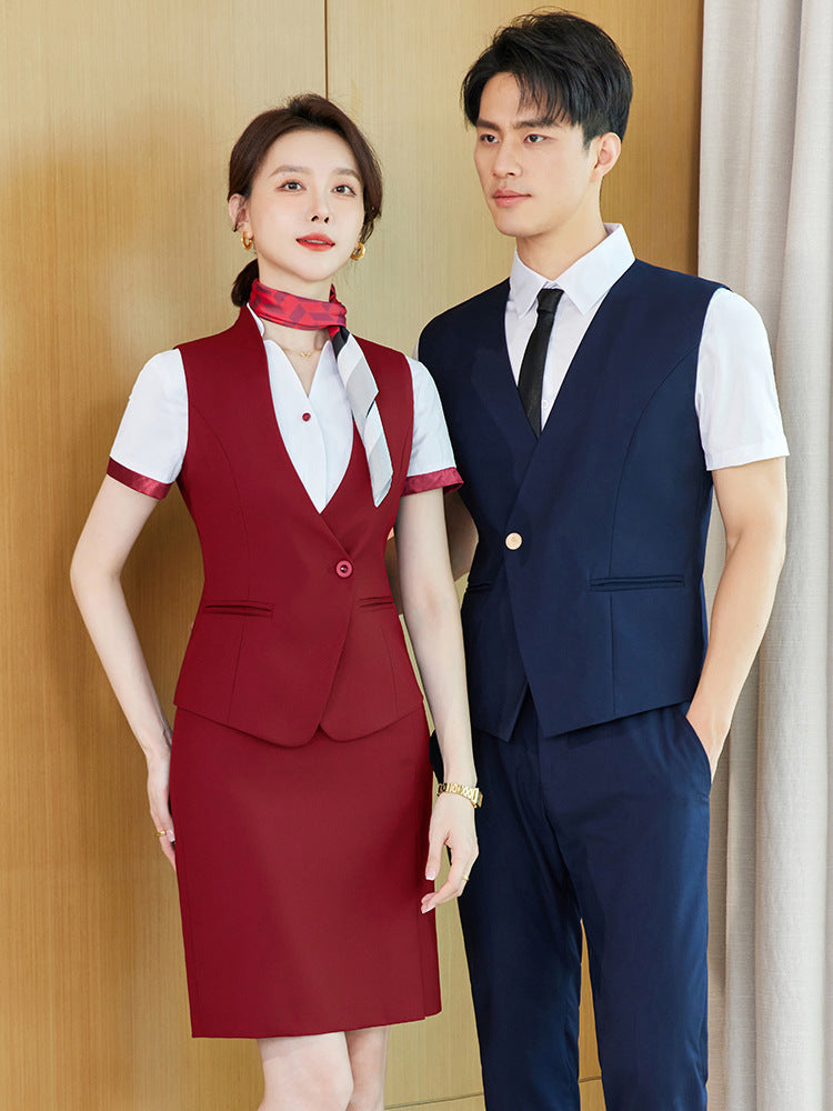 Stewardess uniform professional shirt Women's Spring temperament suit high-end hotel front desk reception work clothes beauty salon work clothes