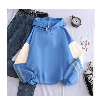 Pure Color white stitching loose casual fashion men and women fleece-lined cross-border hoodie factory direct in stock wholesale