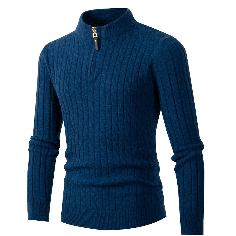 2023 Amazon foreign trade autumn and winter new men's long-sleeved twist half turtleneck zipper sweater sweater top