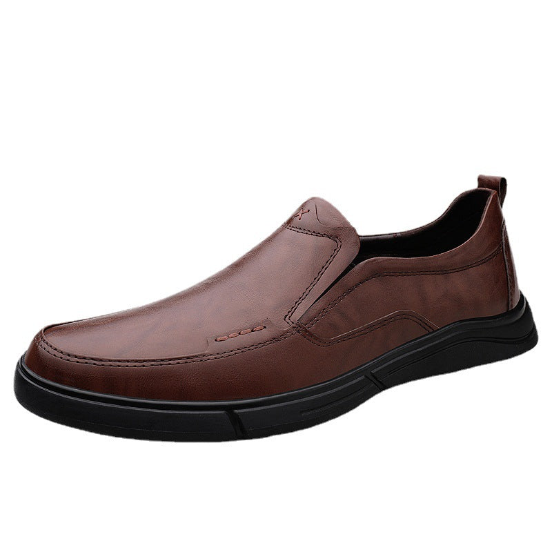 Autumn hand-held top layer cowhide men's leather shoes fashionable versatile middle-aged loafers breathable leather men's shoes