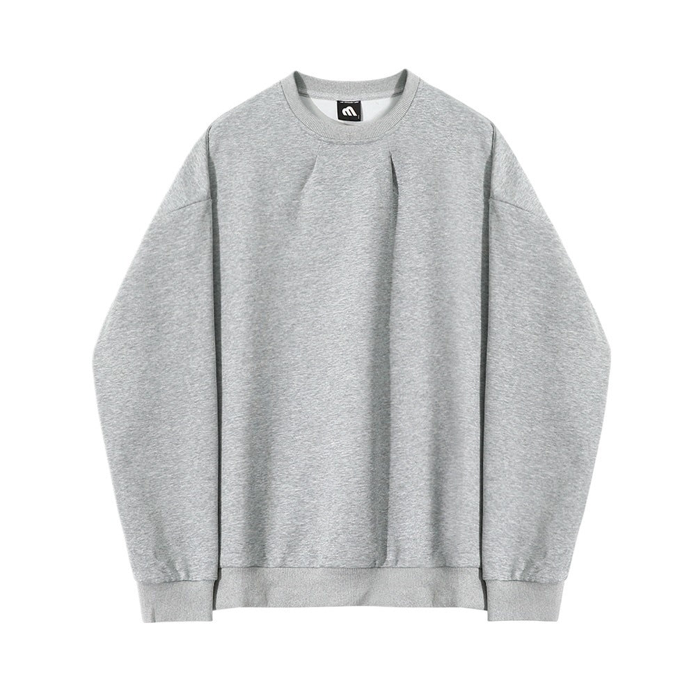 Early Autumn New Pleated Crewneck Long Sleeve Sweatshirt Korean-style Ins Casual Loose Pullover Men