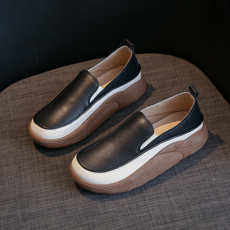 Thick-soled loafers women's 2024 new vintage platform cake heel step-in small leather shoes increased British style loafers