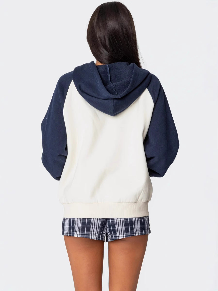 Amazon Women's Fashion New Hooded Women's Pullover Embroidered Rags Color Blocked Sweatshirt Y2K Sweatshirt