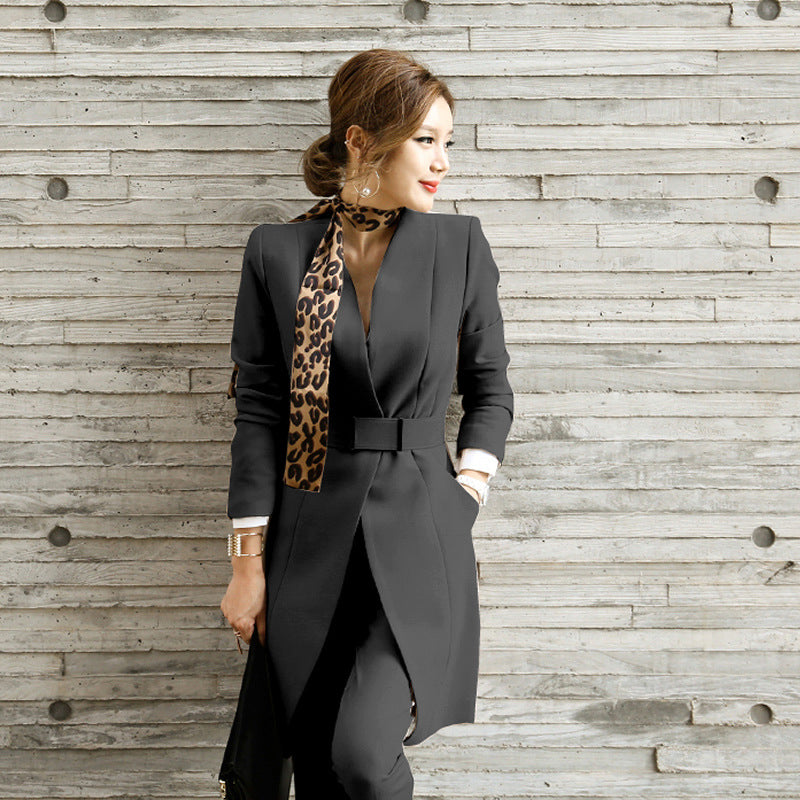 Foreign trade 2022 women's professional suit new long suit jacket slim suit + trousers