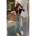 Light-Colored Wide-Leg Jeans for Women, High-Waisted and Drapey, 2025 Spring New Style, Fashionable, Simple, Loose, Slimming Straight-Leg Pants