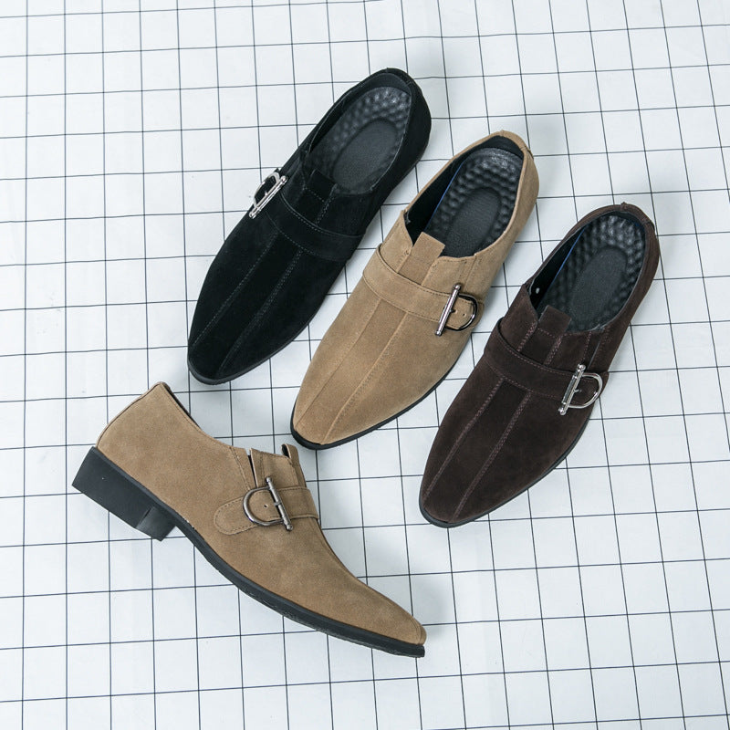 Cross-border plus size men's pointed frosted loafers size 38-46 men's lace-up British one-step buckle leather shoes