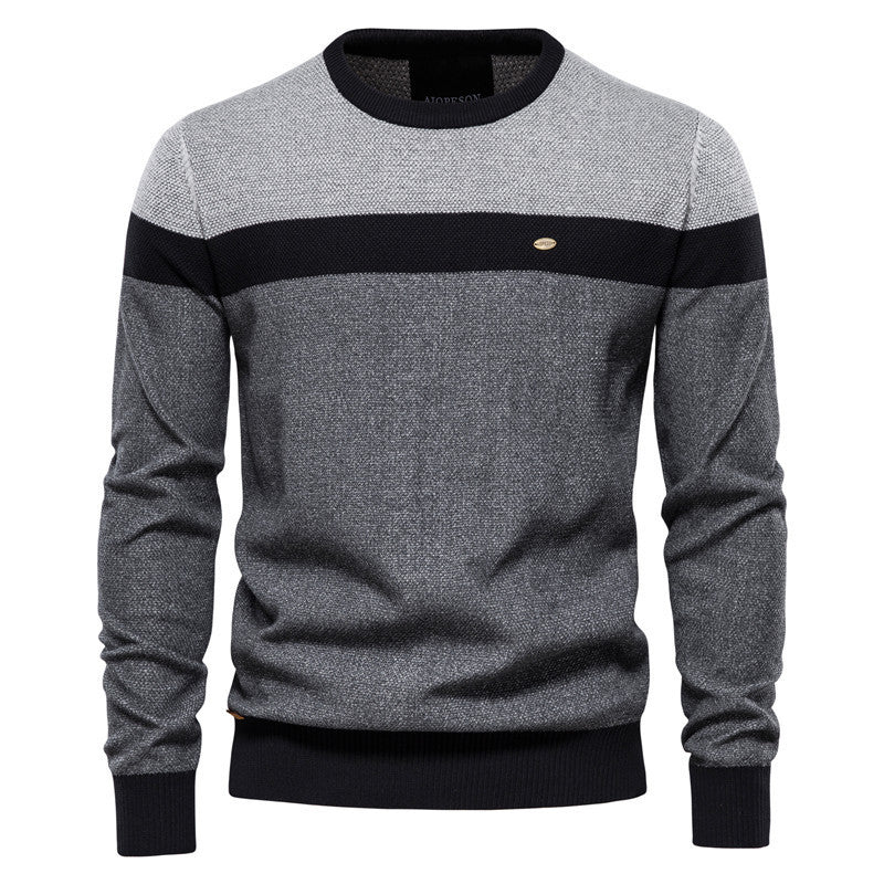 New Round Neck Men's Sweater Men's Long Sleeve 2024 Splicing Autumn and Winter Sweater Stripesd Men's Knitwear Casual Fashion