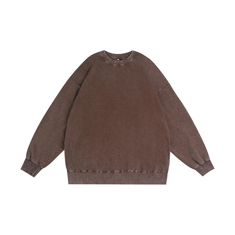 350g American Washed Retro Round Neck Sweatshirt Cross-Border Large Size Terry Drop Shoulder Distressed Pullover Washed Sweatshirt for Men