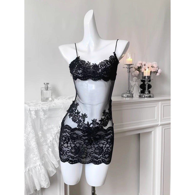 2025 New Lace Sexy Pajamas for Women Pure Lust Style Transparent Mesh Suspender Date Dress High-End Nightgown