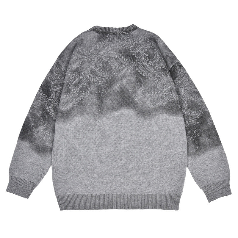 Cashew Flower Tie-Dye Sweater Men's Winter Ins Trendy Sweater Design Niche plus size Loose Round Neck Sweater