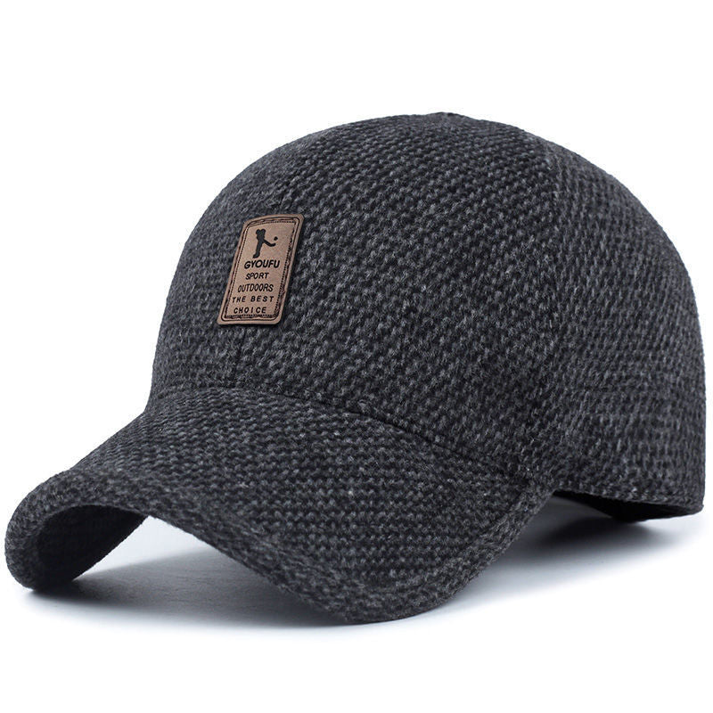 Men's Hats, Baseball Caps, Warm Ear-Protecting Caps, Thickened Casual Hats for Middle-Aged and Elderly, Woolen Light Luxury Style