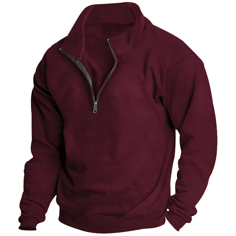 Autumn and Winter new men's fleece-lined sweater stand collar half zipper long sleeve European size cross-border Amazon all-matching men's top