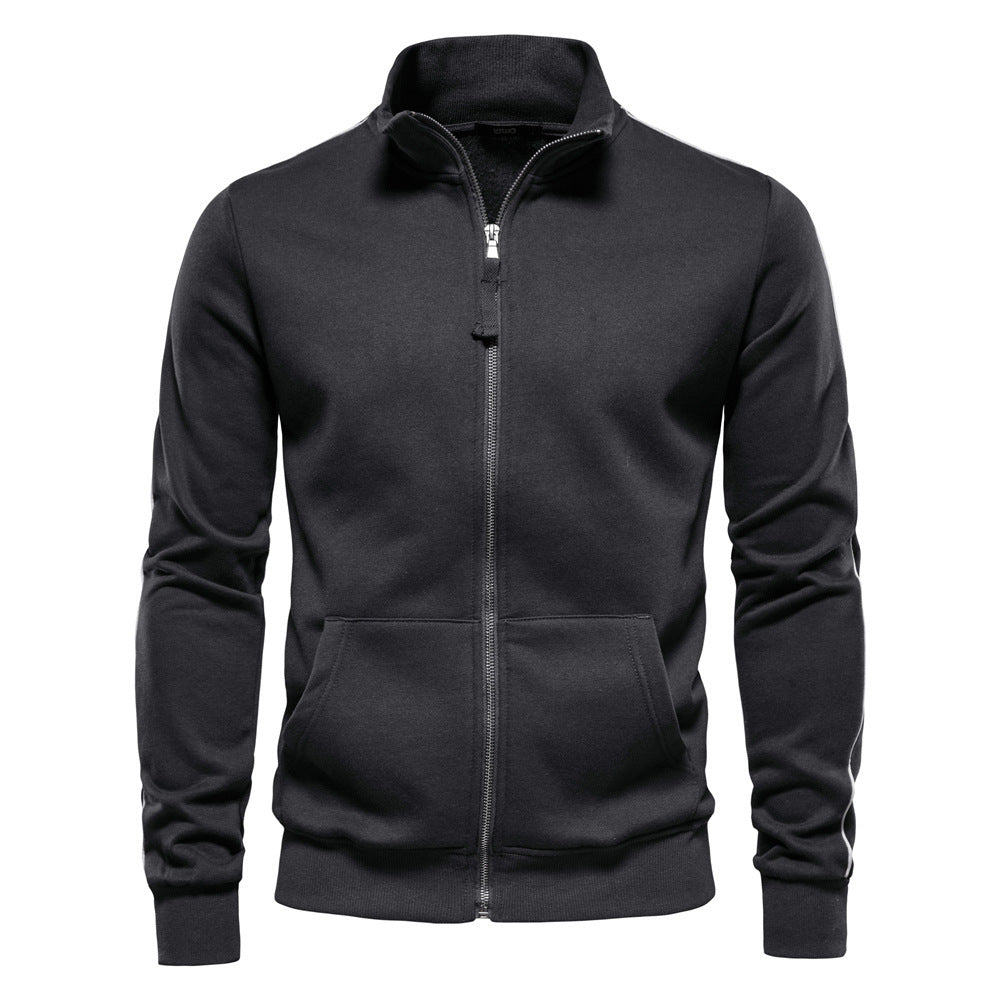 Cross-Border Men's Sports Versatile Stand-Up Collar Zipper Long-Sleeved Sweatshirt Contrasting Color Autumn and Winter Casual Cardigan 2024 New Men's