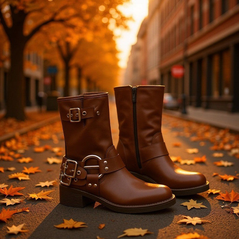 High and Low Boots Available! Short Boots for Women, Spring & Fall Retro Western Cowboy Boots, Women's Boots, Belt Buckle Women's Boots