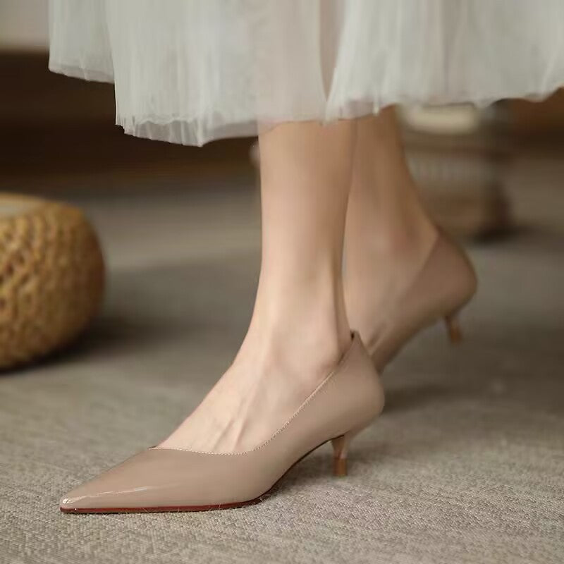2025 Early Spring New Style Women's High Heels Women's Stiletto Pu Leather Pointed Toe Sexy French Girl Pumps Versatile