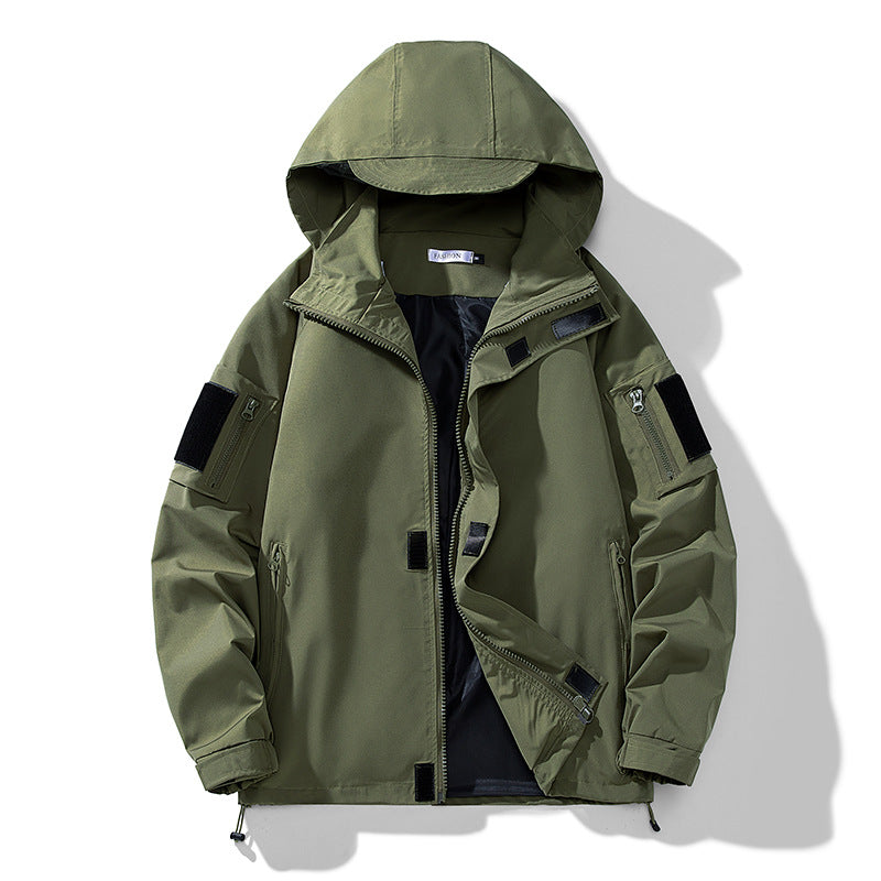 2025 Spring and Autumn New Hong Kong Style Live Broadcast Fake Two-Piece Jacket Men's Trendy Handsome Ins Hooded Windbreaker Jacket Men