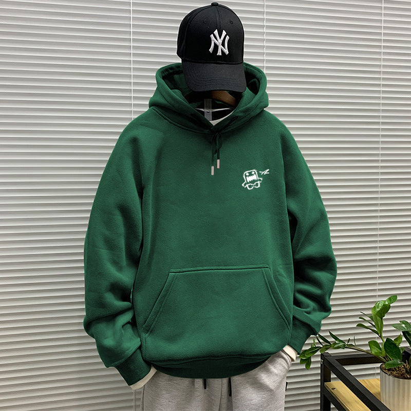 440g winter Yu wenle tide brand men's sweater men's hooded coat simple coat loose fleece-lined hoodie