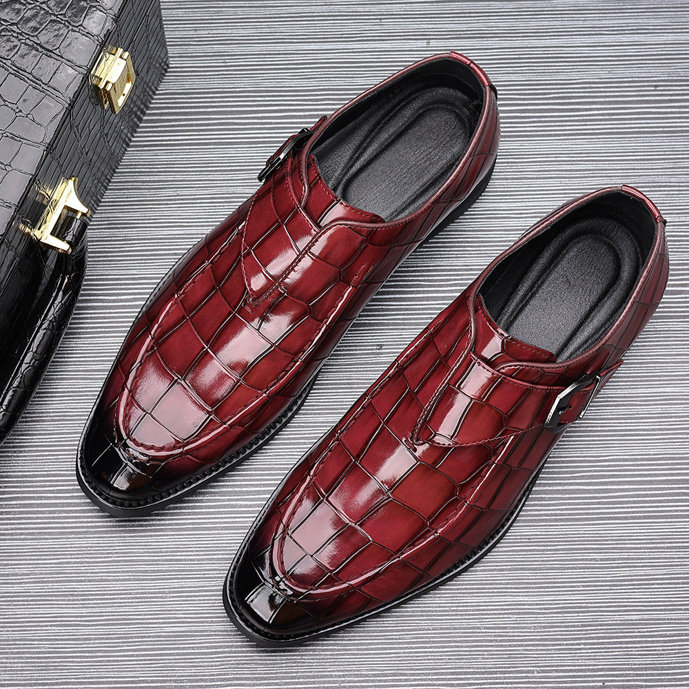 plus size Leather Shoes Men's Business Leg Plaid Shoes Fashion Buckle Loafers British Foreign Trade Casual Shoes shein