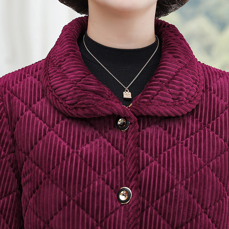 Light and thin cotton-padded coat for women's mid-length mother's autumn and winter fleece-lined warm cotton-padded jacket western-style middle-aged and elderly women's cotton-padded jacket coat