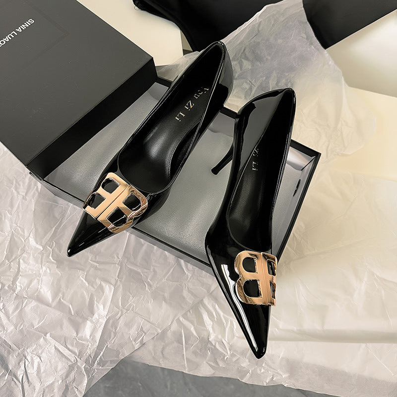 Korean version of solid color high heels women's 2024 new online popular pure wind single-layer shoes pointed toe shallow mouth outer wear work shoes for women