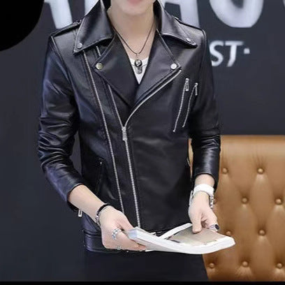 Men's Leather Jacket for Spring and Autumn Korean Style Fashionable Duffian Handsome New White Leather Jacket Men's 2025 Spring Clothes Trendy