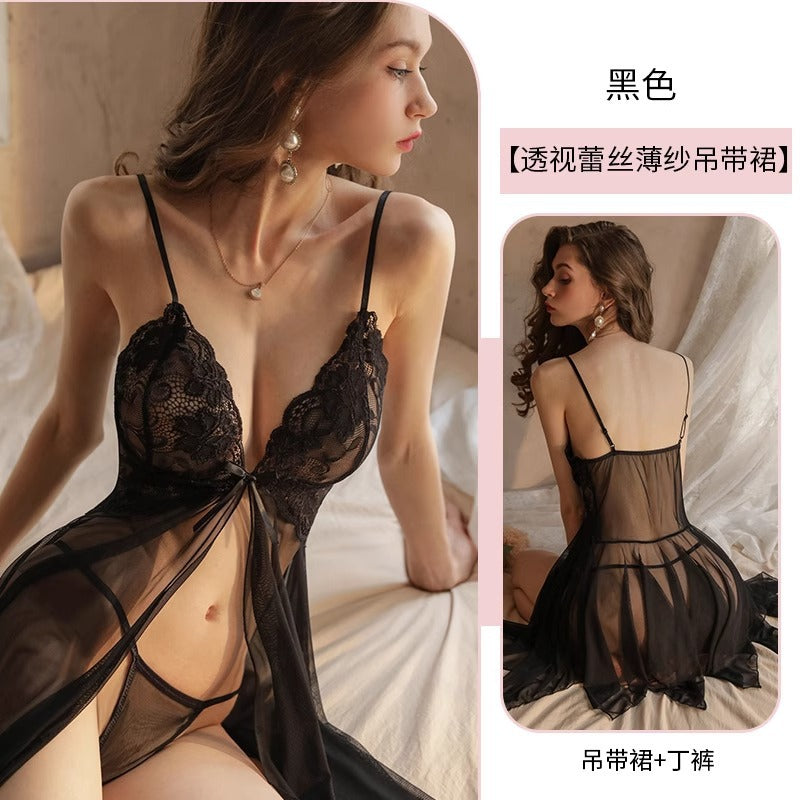 Pajamas Women's Sexy Non-Take-off plus size Underwear Advanced Sense Nightgown Sexy Bed Slip Skirt Pure Desire Qqny Summer