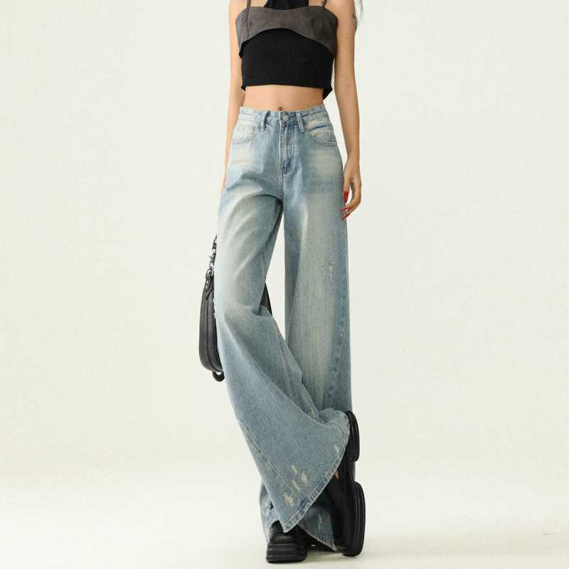 Trendy Wide-Leg Jeans for Women 2025 Autumn New High-Waisted Slimming Drapey Loose Floor-Length Pants