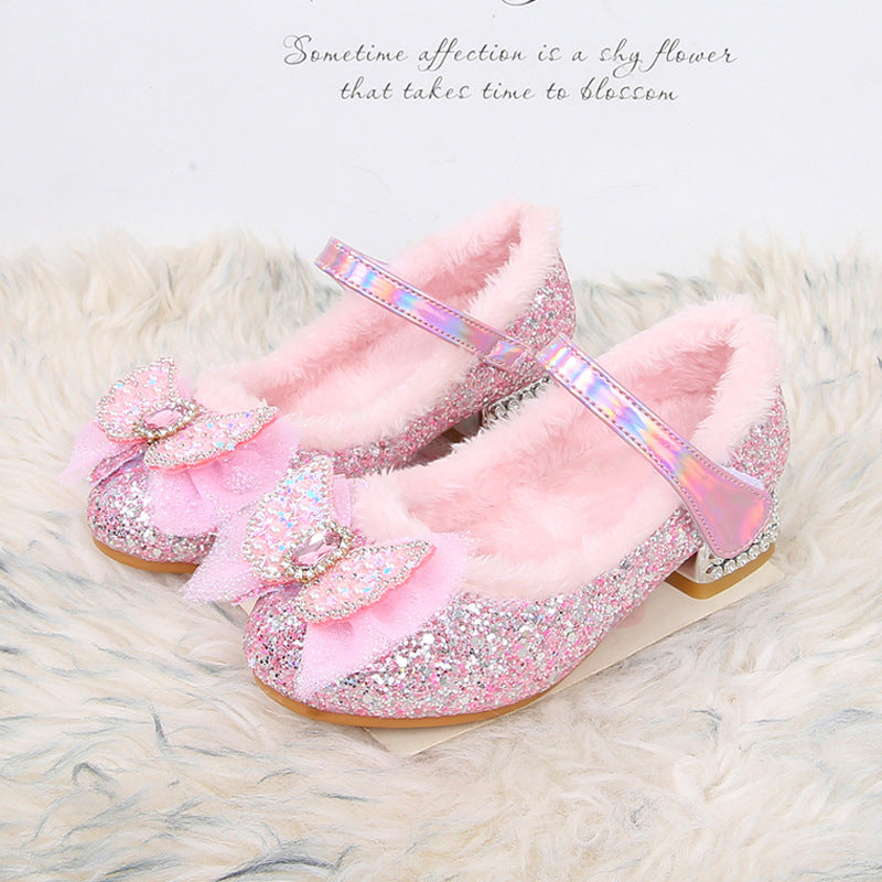 Velvet Girls High Heels Winter New Children Princess Shoes Little Girl Cotton Shoes Baby Fluffy Shoes Aisha Children's Shoes