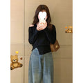 Open Shoulder Irregular Base Shirt Sweater Women's Autumn and Winter Outer Split Knit Anker Thunder Wear Chic Top