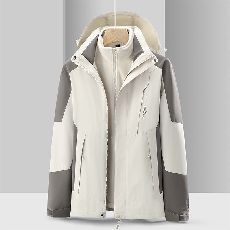Cross-Border 2023 Outdoor Waterproof and Windproof Three-In-One Detachable Two-Piece Fleece Jacket for Men and Women, Mountaineering Clothing
