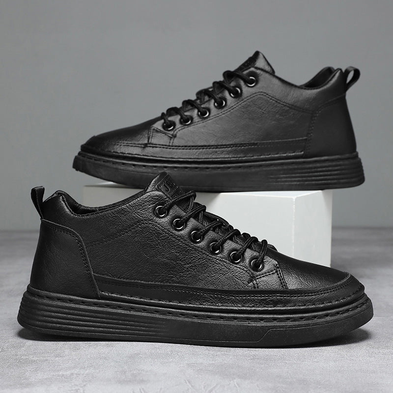 Autumn Men's Shoes Versatile Casual Sneakers Men's Korean Style Trendy Black Leather Shoes Sports Casual Shoes