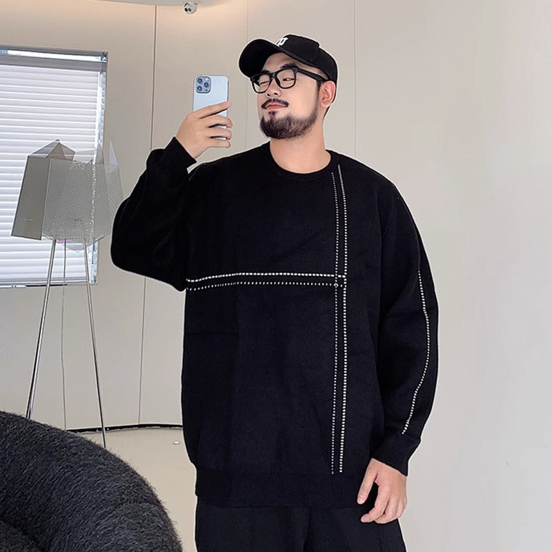 Trendy Brand plus size Men's Autumn and Winter Fake Two-piece Sweater Pullover Fatty Plus Plus Casual Fashion Loose Knitted Sweater